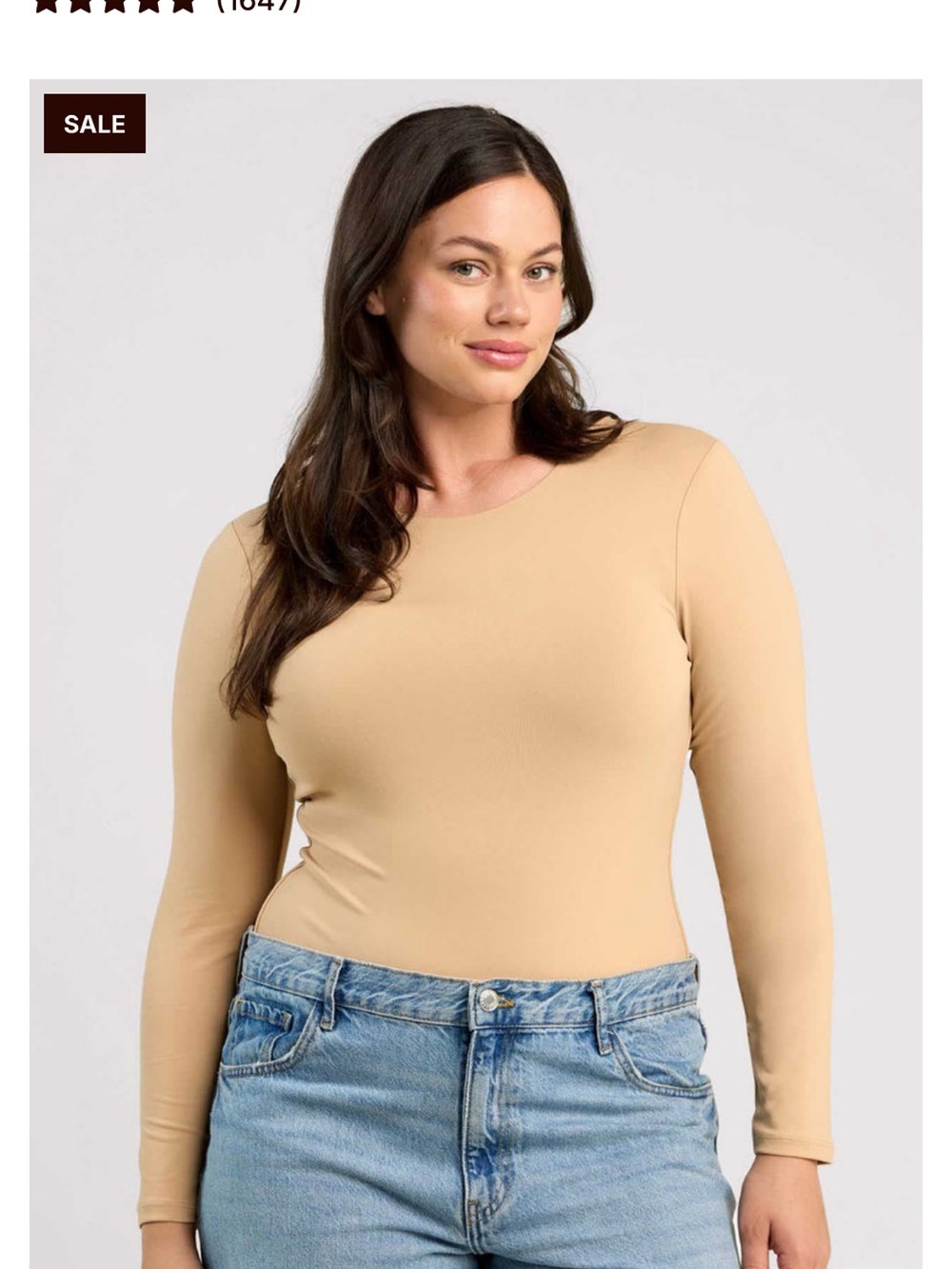 nuuds medium Long-Sleeve Crewneck Bodysuit in Tan